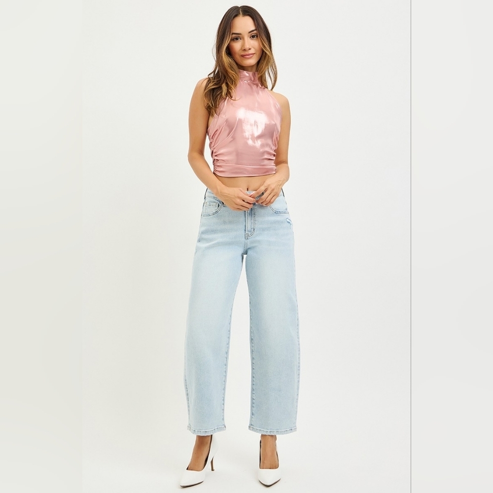 RISEN High Rise Light Wash Barrel Jeans Classic Ankle Stretch Denim Various NEW